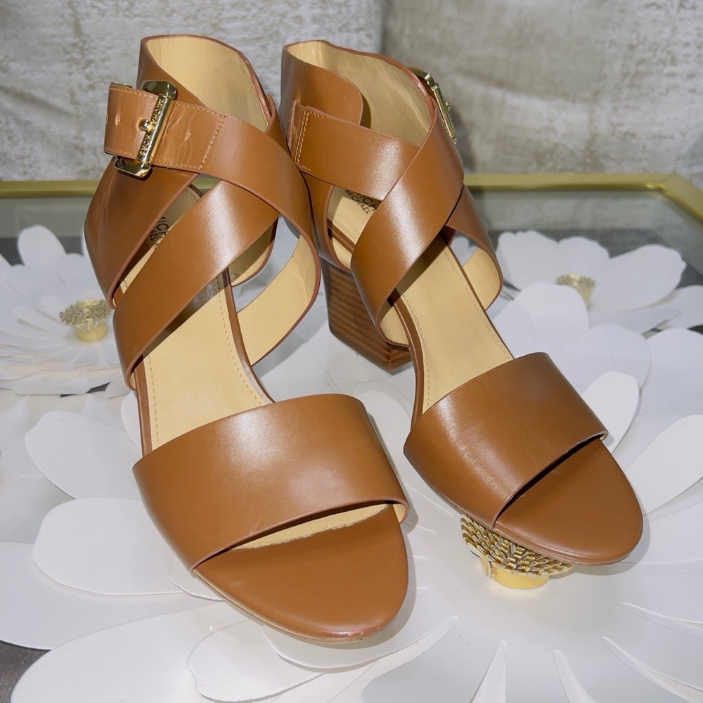 MICHAEL KORS: Cognac Leathers Chunky Heels - Size 9